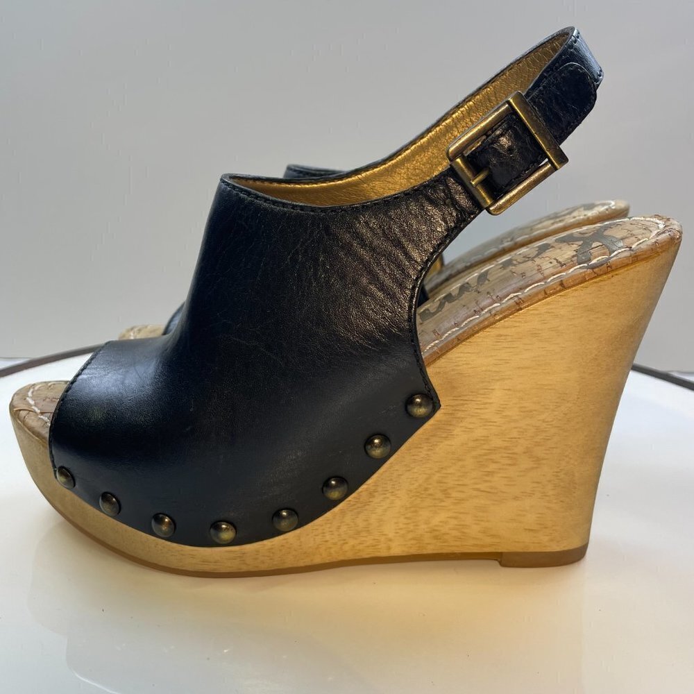Sam Edelman 'Camilla' Platform Wedge Sandals Black Leather US 8.5M - Picture 4 of 8
